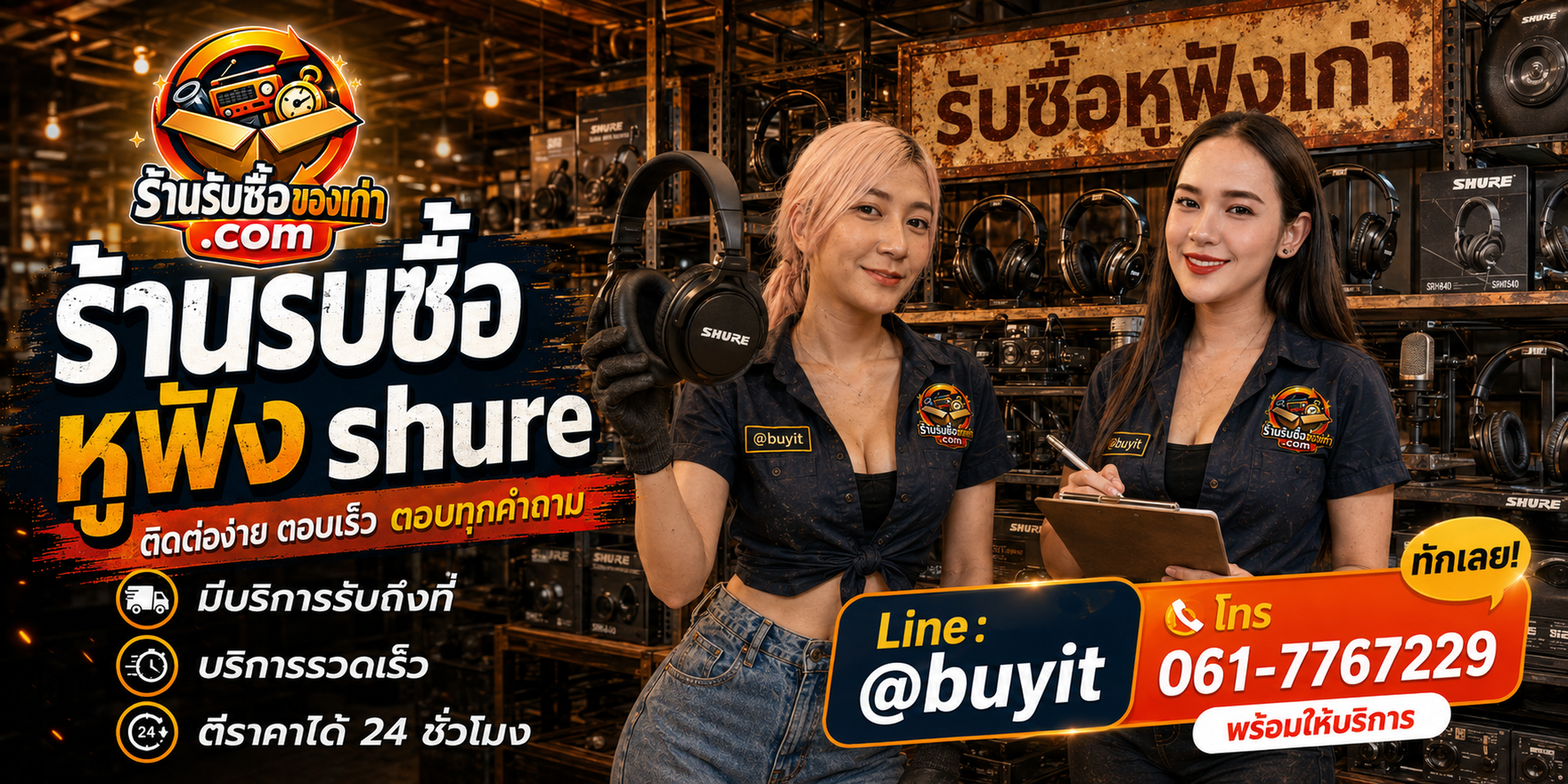 ร้านรับซื้อ หูฟัง shure ติดต่อสะดวก รับถึงที่ ตีราคา 24 ชั่วโมง LINE @buyit โทร 061-7767229